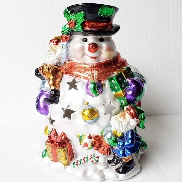 VINTAGE‎ Large Glass Hand Painted Snowman Tea Light Holder - Picture 9 of 12